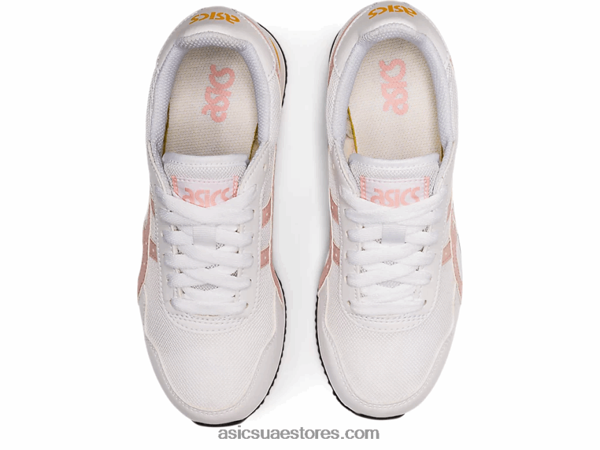 Asics أبيض / خوخ زنجبيل نمر عداء المدرسة الابتدائية 2N24DJ4450