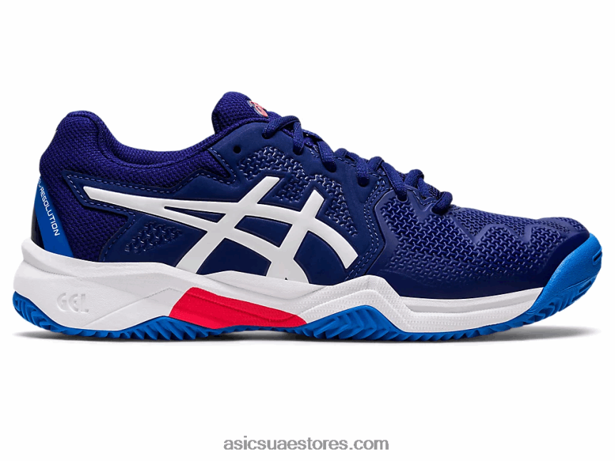 Asics الغوص الأزرق / الأبيض هلام القرار 8 الطين المدرسة الابتدائية 2N24DJ4430
