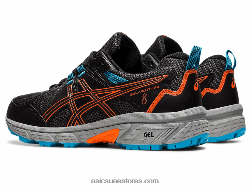 Asics أسود / برتقالي القطيفة مدرسة جيل فينشر 8 الابتدائية 2N24DJ4496