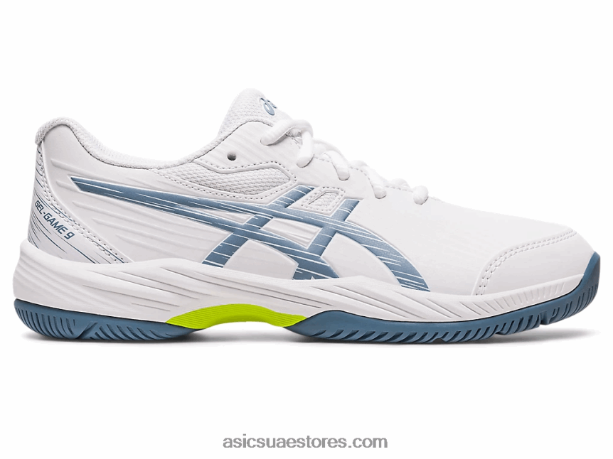 Asics أبيض / أزرق صلب لعبة جل 9 مدرسة ابتدائية 2N24DJ4267