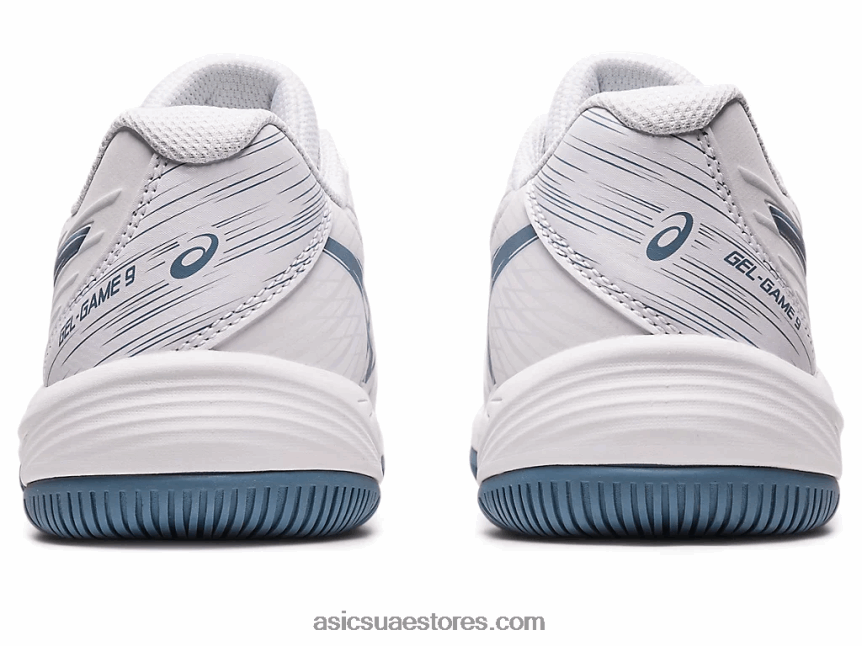 Asics أبيض / أزرق صلب لعبة جل 9 مدرسة ابتدائية 2N24DJ4267