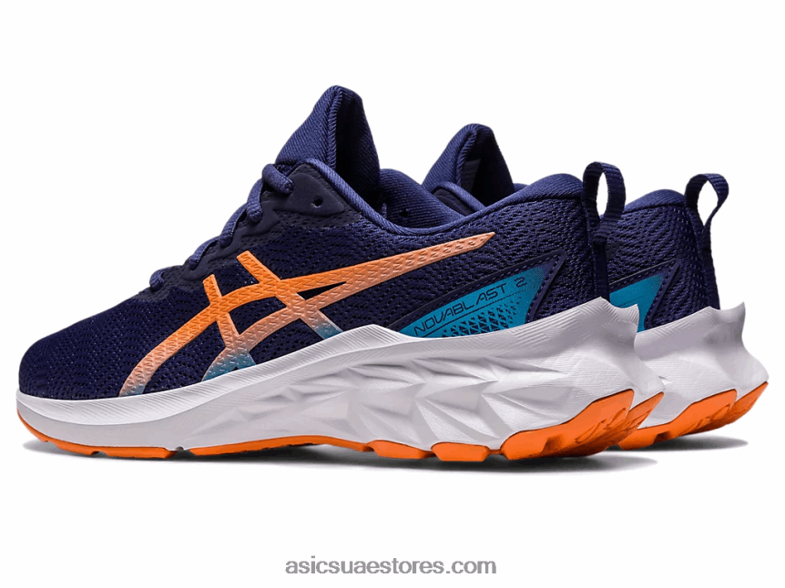 Asics أزرق نيلي / شمس خوخ novablast 2 المدرسة الابتدائية 2N24DJ4277