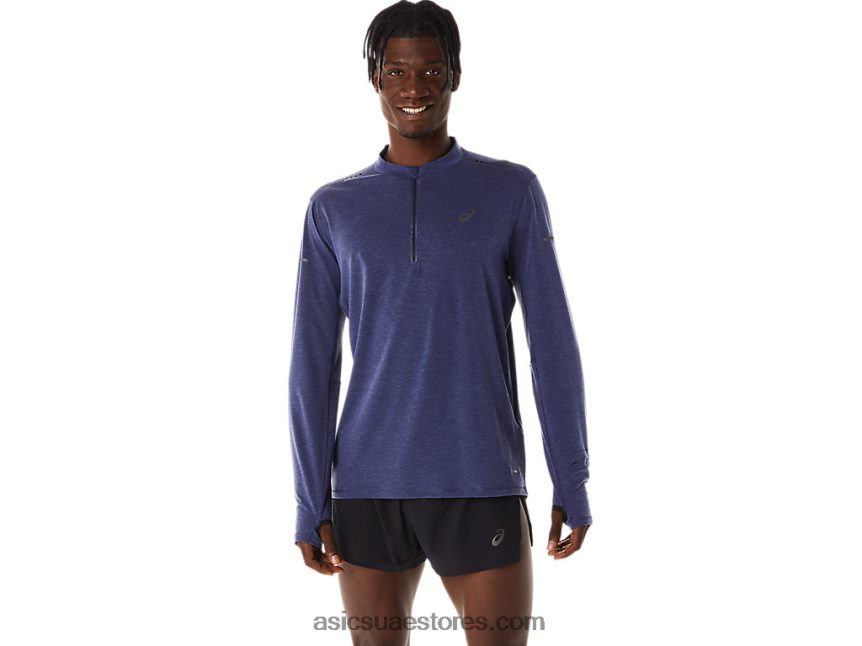 Asics ازرق نيلي قميص رجالي بأكمام طويلة بسحاب 1/2 بسحاب 2N24DJ278