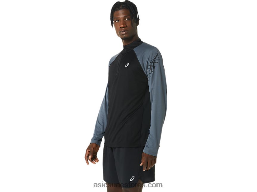 Asics أداء أسود / رمادي الناقل رمز الرجال كم طويل 1/2 الرمز البريدي 2N24DJ463