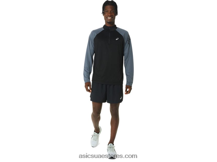 Asics أداء أسود / رمادي الناقل رمز الرجال كم طويل 1/2 الرمز البريدي 2N24DJ463
