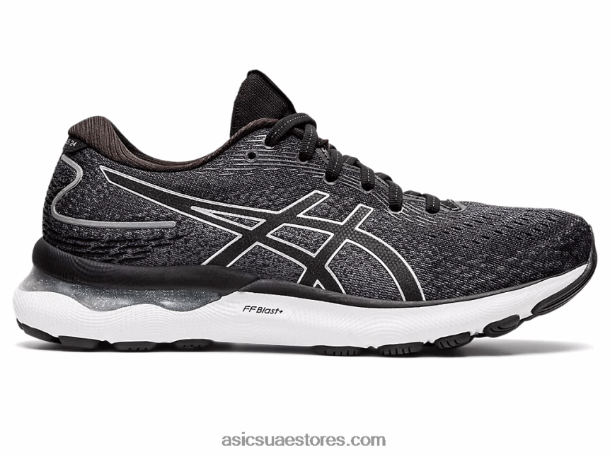 Asics أسود / فضي نقي هلام نيمبوس 24 عريض 2N24DJ3426