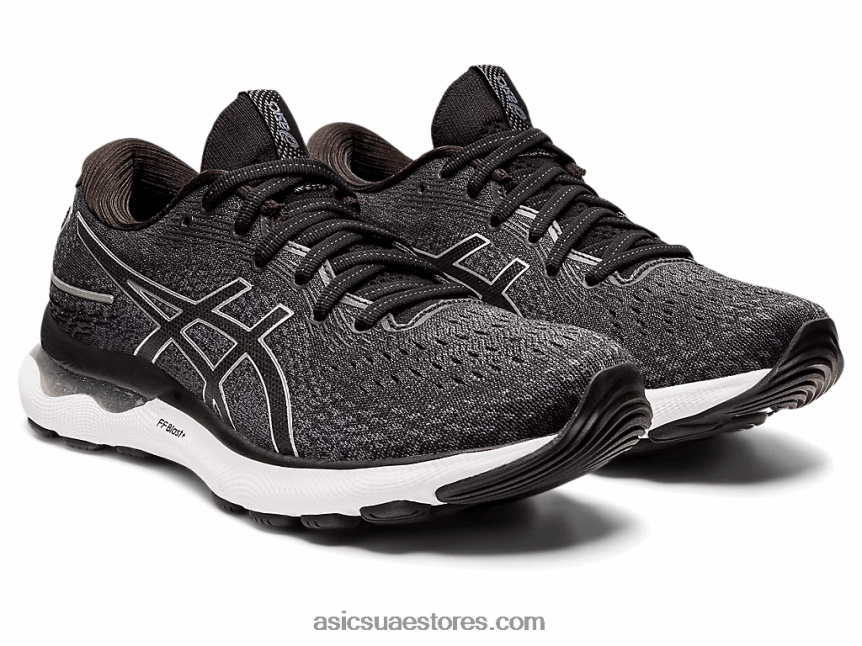 Asics أسود / فضي نقي هلام نيمبوس 24 عريض 2N24DJ3426