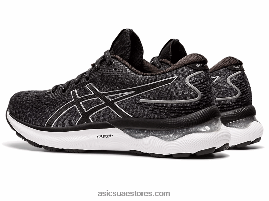 Asics أسود / فضي نقي هلام نيمبوس 24 عريض 2N24DJ3426