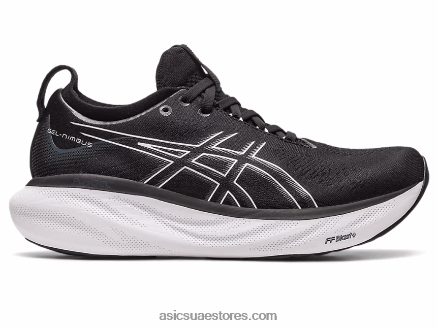 Asics أسود / فضي نقي هلام نيمبوس 25 عريض 2N24DJ2376