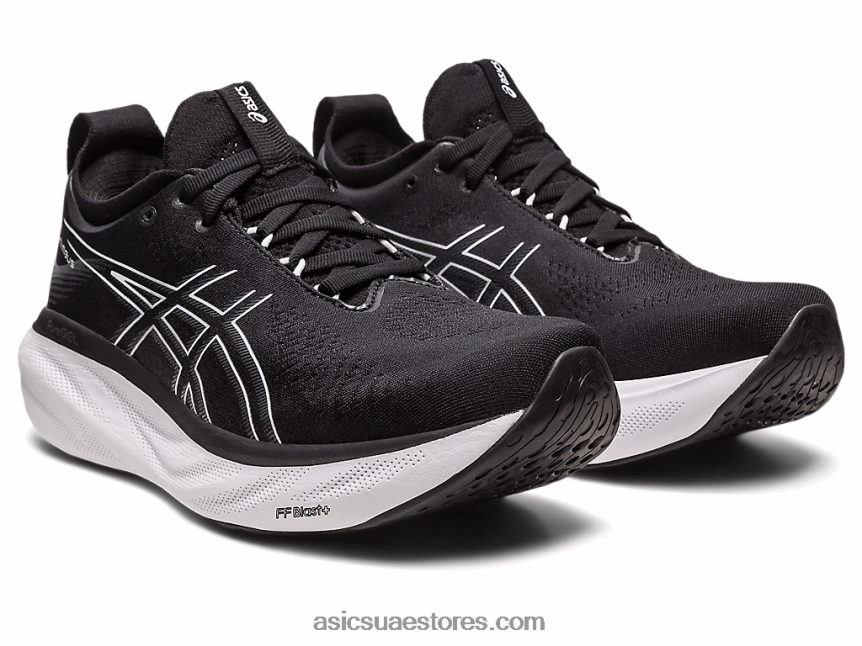 Asics أسود / فضي نقي هلام نيمبوس 25 عريض 2N24DJ2376