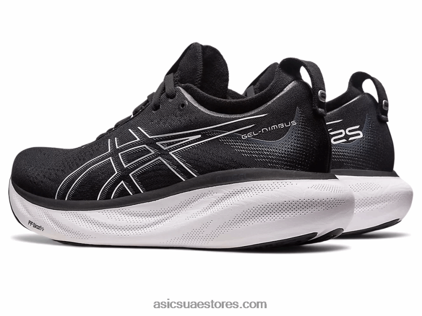 Asics أسود / فضي نقي هلام نيمبوس 25 عريض 2N24DJ2376