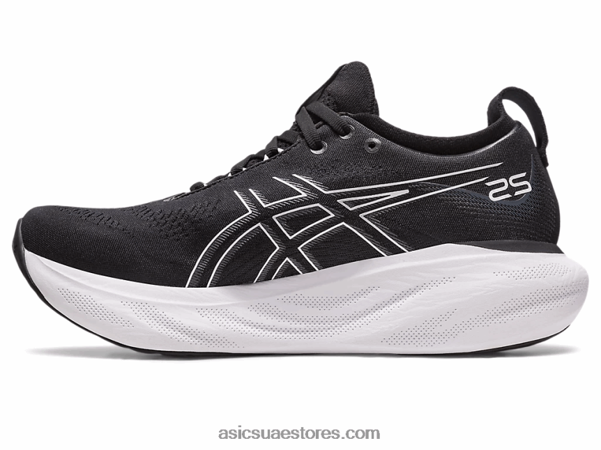 Asics أسود / فضي نقي هلام نيمبوس 25 عريض 2N24DJ2376