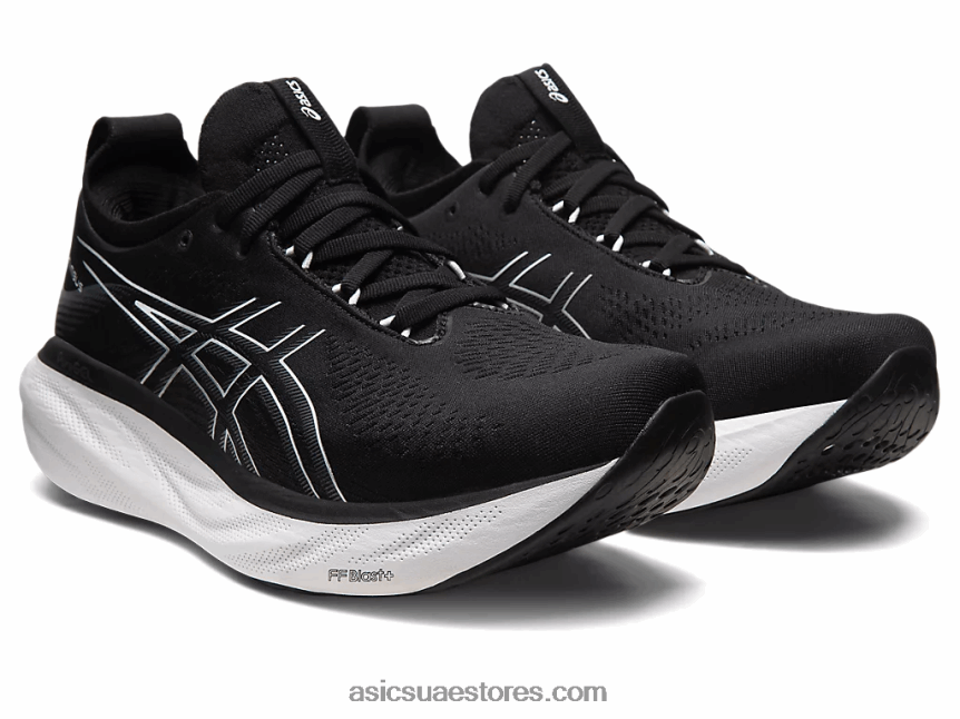 Asics أسود / فضي نقي هلام نيمبوس 25 عريض 2N24DJ340