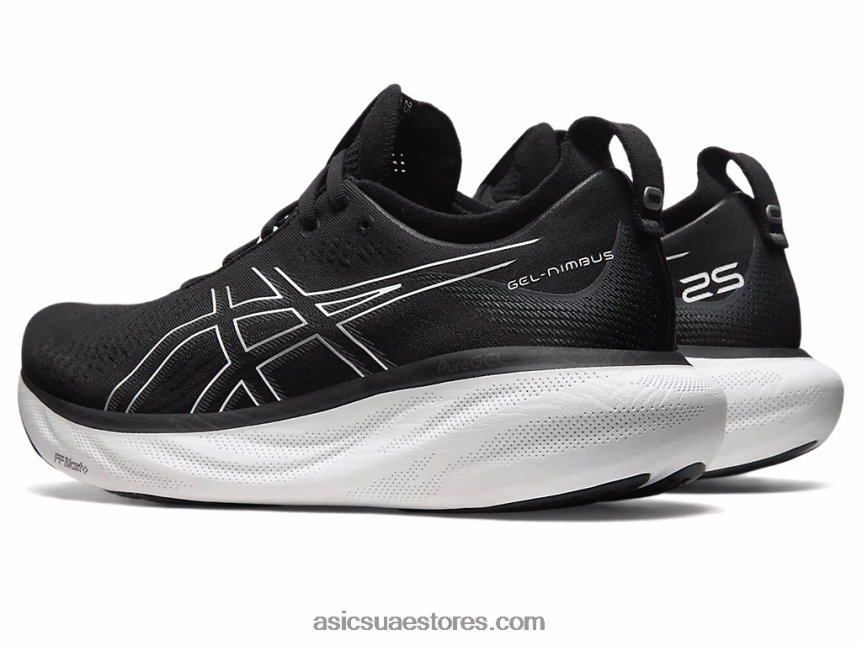 Asics أسود / فضي نقي هلام نيمبوس 25 عريض 2N24DJ340