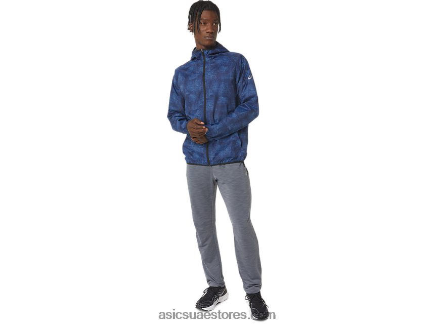 Asics ربطة عنق صبغ أزرق طباعة / بيرف بلاك سترة رجالية للتعبئة 2N24DJ1034