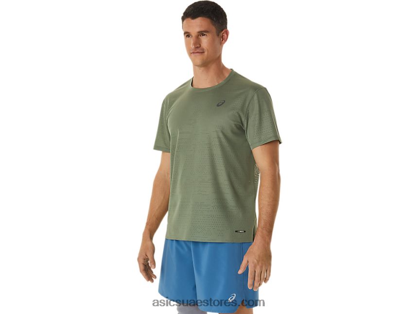 Asics حزاز أخضر قميص بأكمام قصيرة للتهوية للرجال 2N24DJ1042