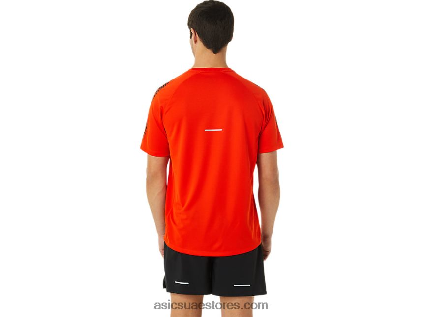 Asics طماطم كرزية / أسود أداء الرجال أيقونة قصيرة الأكمام أعلى 2N24DJ1048
