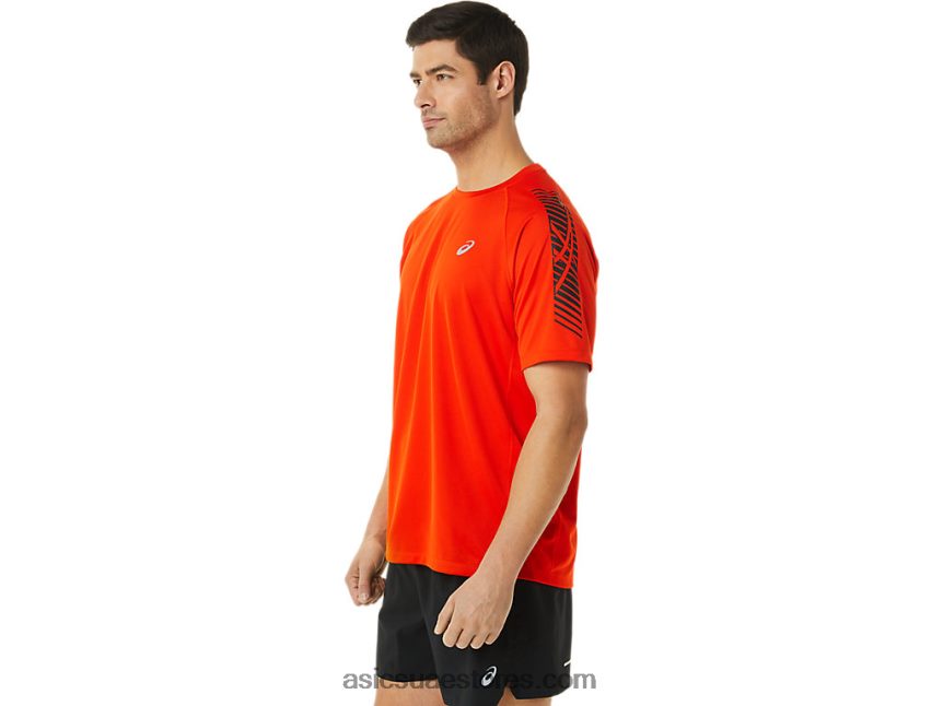 Asics طماطم كرزية / أسود أداء الرجال أيقونة قصيرة الأكمام أعلى 2N24DJ1048