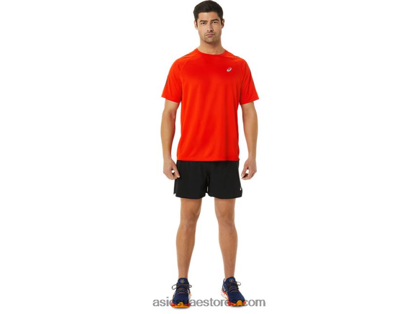 Asics طماطم كرزية / أسود أداء الرجال أيقونة قصيرة الأكمام أعلى 2N24DJ1048
