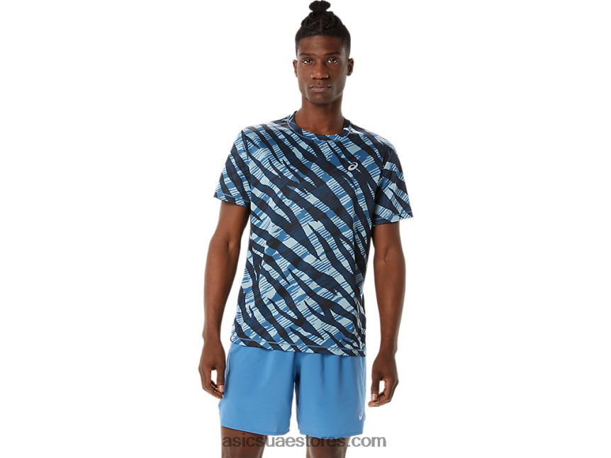 Asics اللازوردية / الأداء الأسود أعلى الرجال البرية كامو قصيرة الأكمام 2N24DJ1058