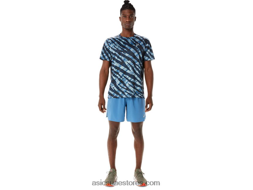 Asics اللازوردية / الأداء الأسود أعلى الرجال البرية كامو قصيرة الأكمام 2N24DJ1058