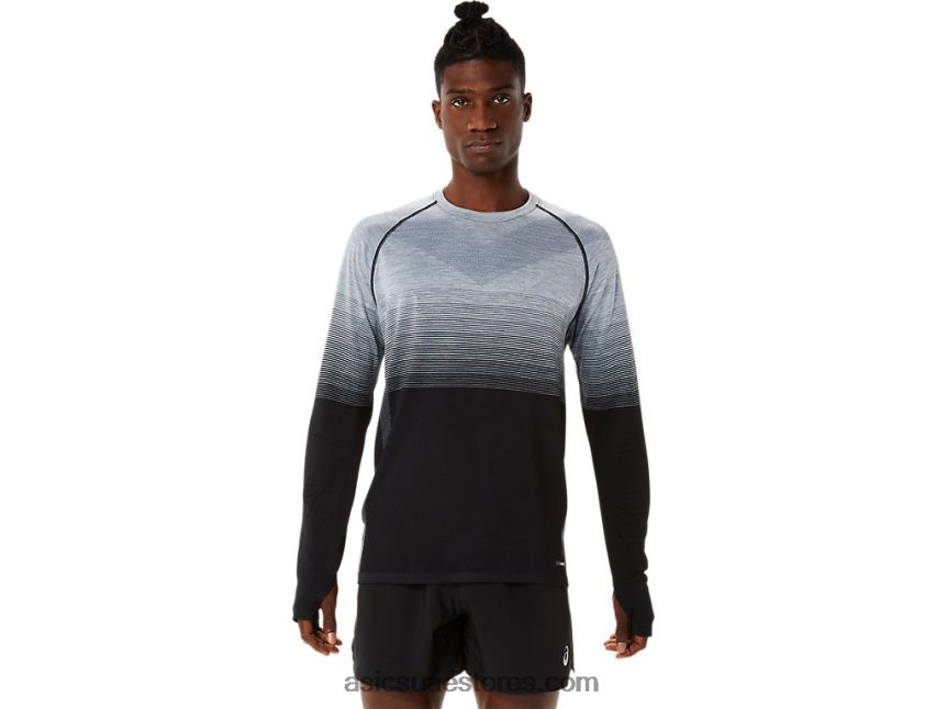 Asics أداء أسود / رمادي الناقل قميص رجالي بأكمام طويلة بدون خياطة 2N24DJ1073
