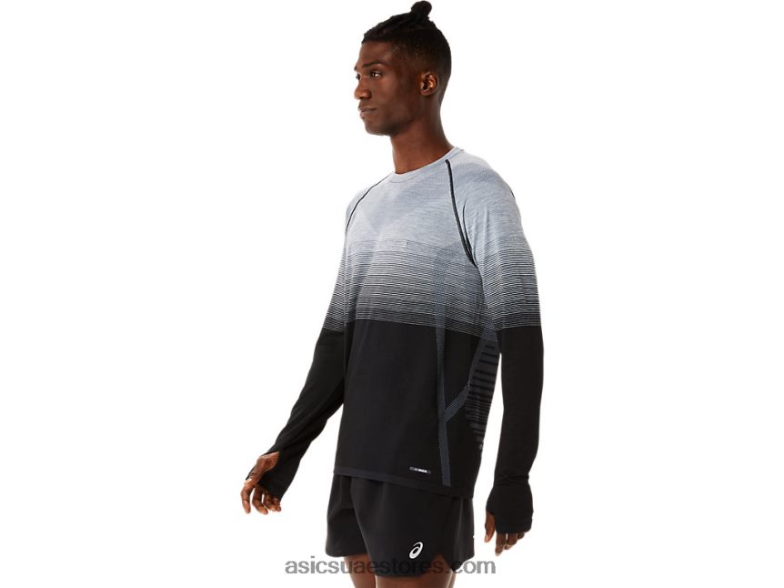 Asics أداء أسود / رمادي الناقل قميص رجالي بأكمام طويلة بدون خياطة 2N24DJ1073