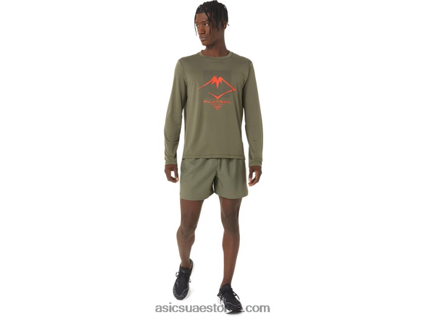 Asics عباءة خضراء شورت شعار فوجيتريل للرجال 2N24DJ1075