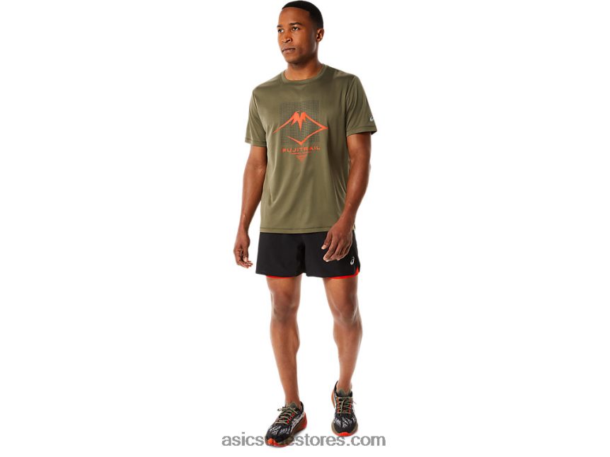 Asics عباءة خضراء توب قصير الأكمام بشعار فوجيتريل للرجال 2N24DJ1091