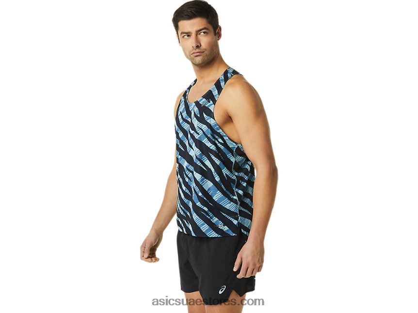 Asics اللازوردية / الأداء الأسود قميص رجالي للتهوية 2N24DJ1092