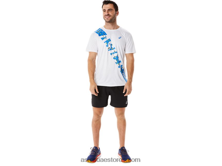 Asics ساحل أبيض / أزرق لامع قميص إيكيدن للرجال بأكمام قصيرة 2N24DJ1101