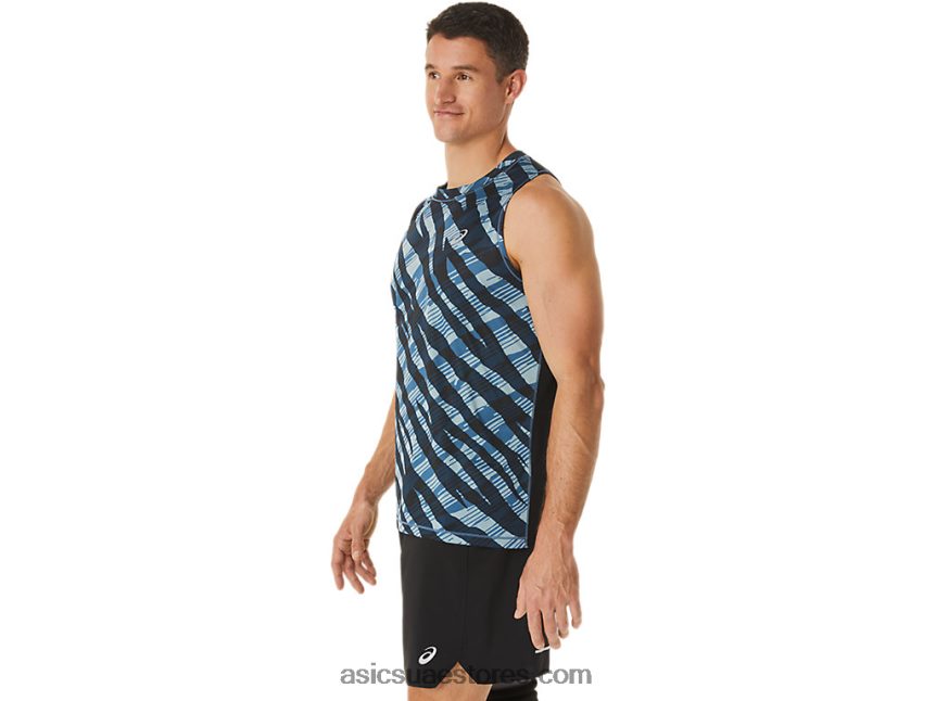Asics اللازوردية / الأداء الأسود الرجال البرية كامو القميص 2N24DJ1113