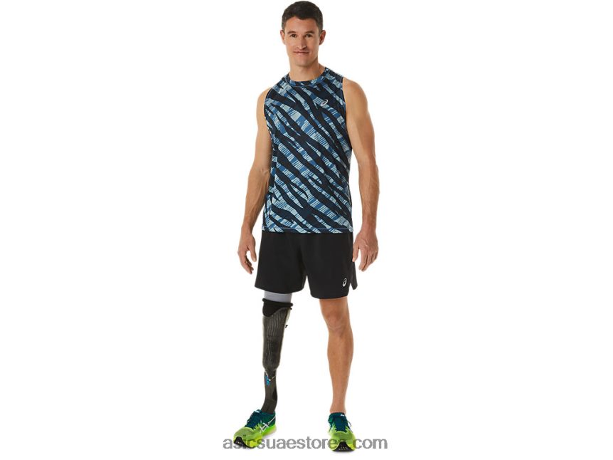 Asics اللازوردية / الأداء الأسود الرجال البرية كامو القميص 2N24DJ1113