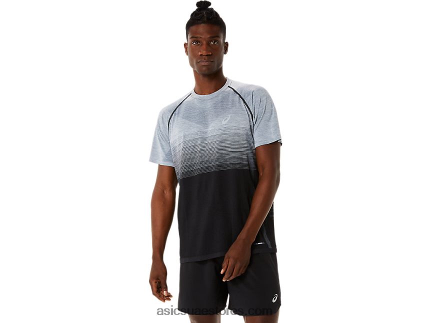 Asics أداء أسود / رمادي الناقل قميص رجالي بأكمام قصيرة بدون خياطة 2N24DJ1127