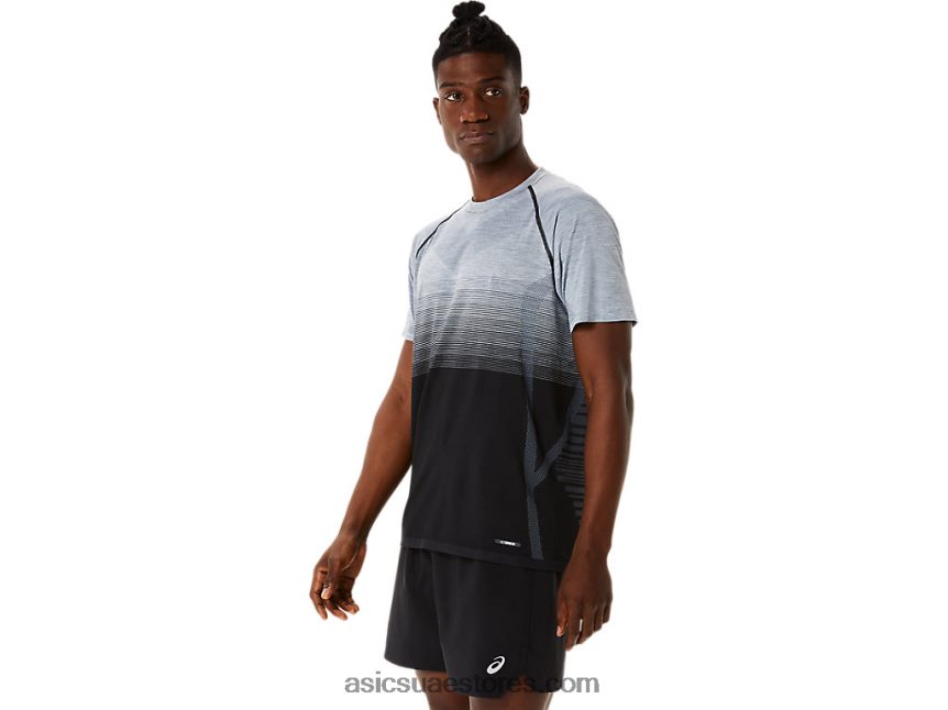 Asics أداء أسود / رمادي الناقل قميص رجالي بأكمام قصيرة بدون خياطة 2N24DJ1127