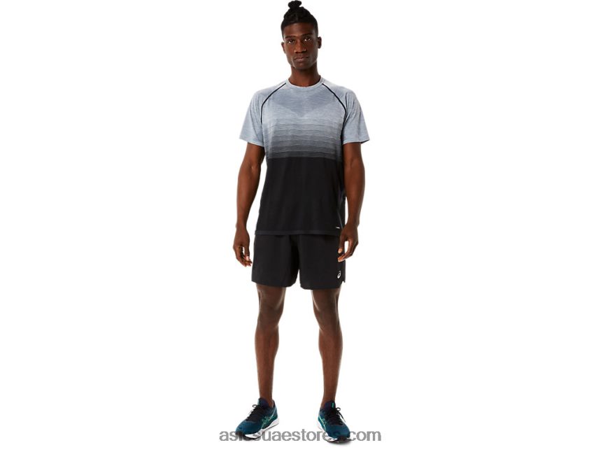 Asics أداء أسود / رمادي الناقل قميص رجالي بأكمام قصيرة بدون خياطة 2N24DJ1127