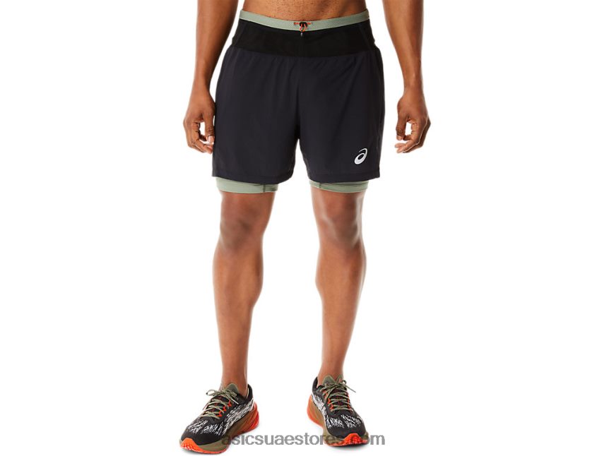 Asics أداء أسود / حزاز أخضر فوجيتريل قصير للرجال 2N24DJ1139
