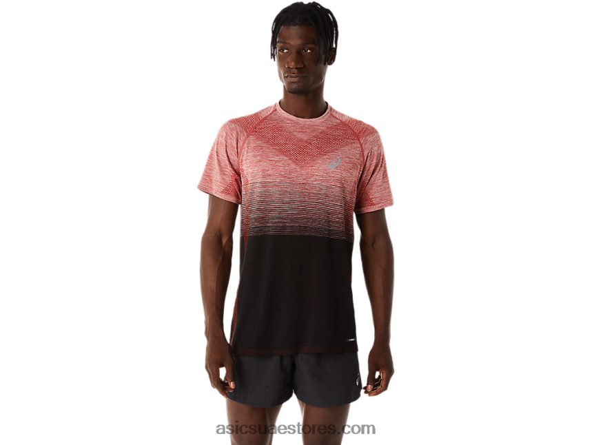 Asics أداء أسود / سبايس لاتيه قميص رجالي بأكمام قصيرة بدون خياطة 2N24DJ119