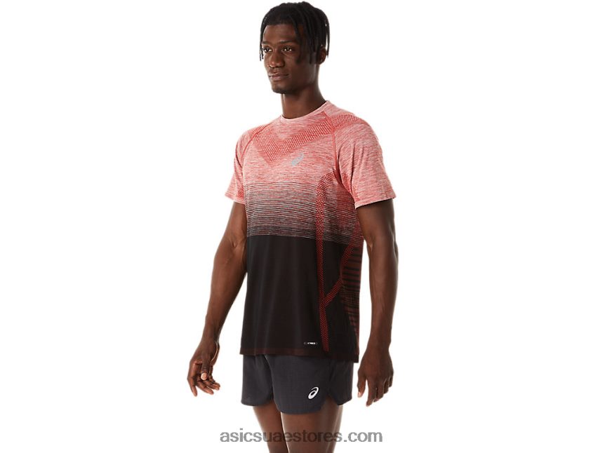 Asics أداء أسود / سبايس لاتيه قميص رجالي بأكمام قصيرة بدون خياطة 2N24DJ119