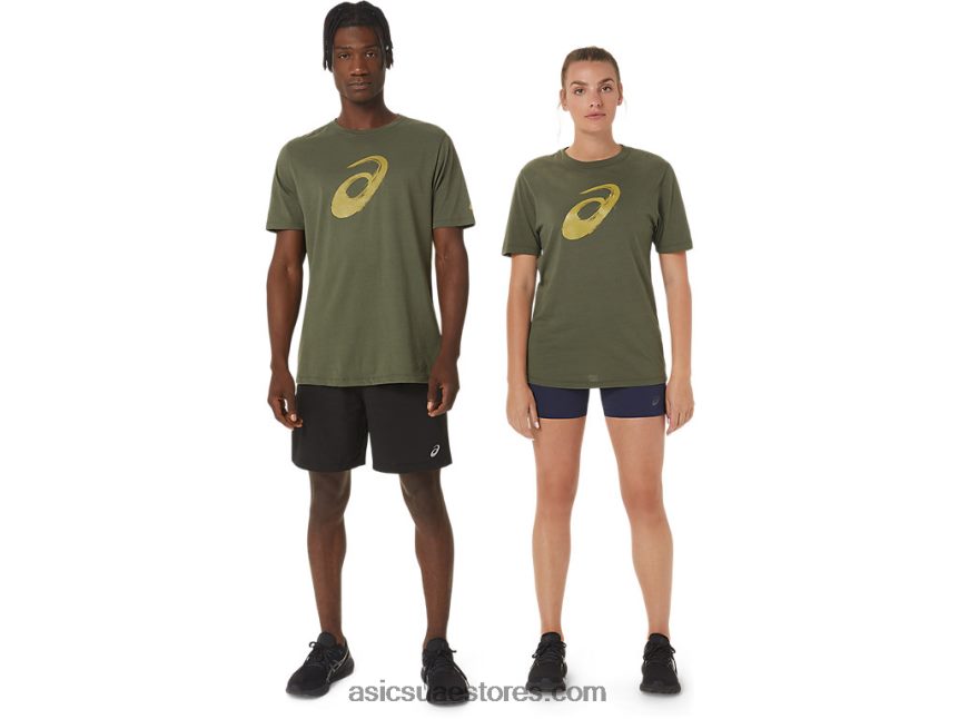 Asics قماش الزيتون فرشاة الرسم قصيرة الأكمام المحملة 2N24DJ1258