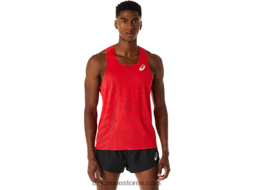Asics أحمر كهربائي قميص جاكار أكتيبريز للرجال 2N24DJ130