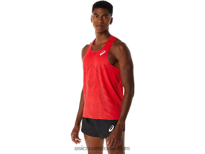 Asics أحمر كهربائي قميص جاكار أكتيبريز للرجال 2N24DJ130