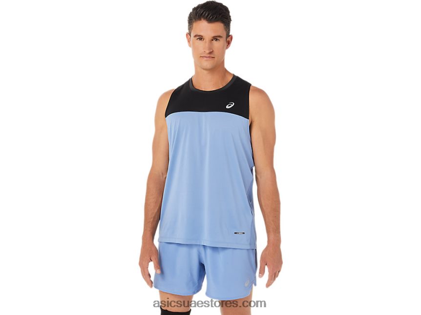 Asics أداء وئام أسود / أزرق القميص سباق الرجال 2N24DJ1332