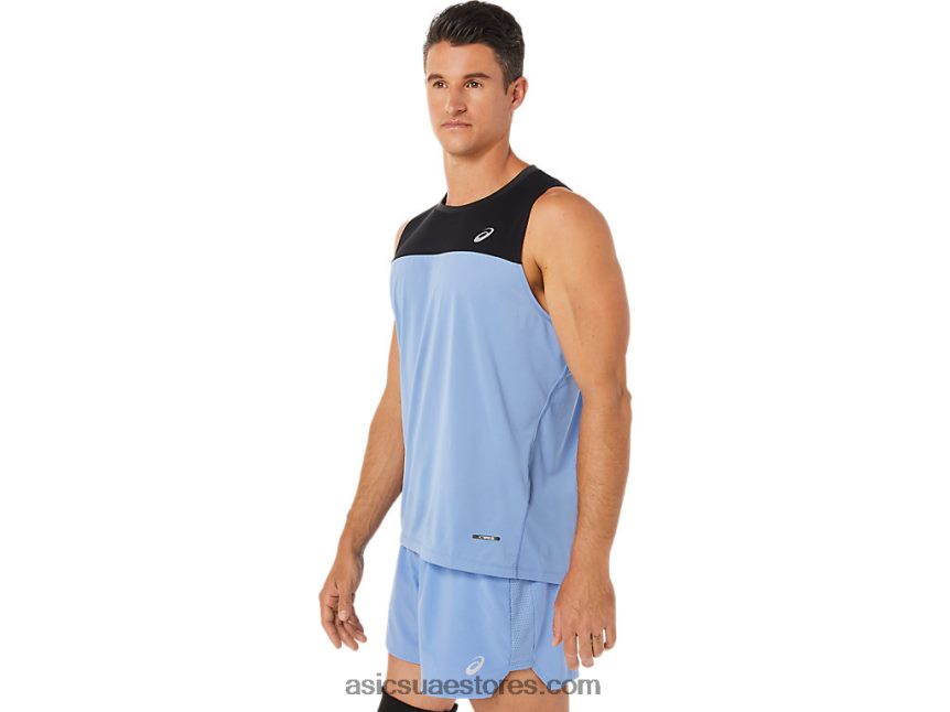 Asics أداء وئام أسود / أزرق القميص سباق الرجال 2N24DJ1332
