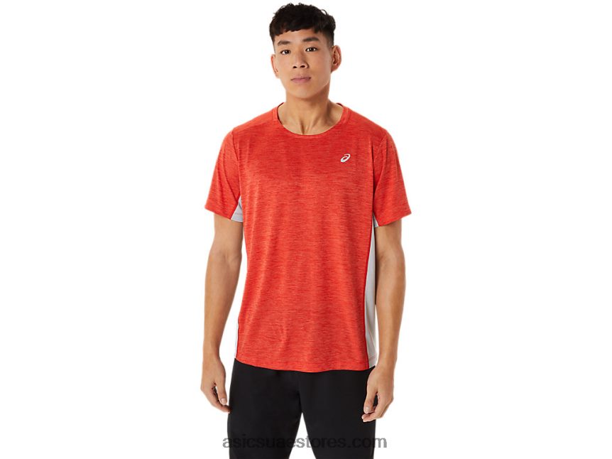 Asics الأحمر الناري / الرمادي بيدمونت قطار رجال سانا كم قصير 2N24DJ1357