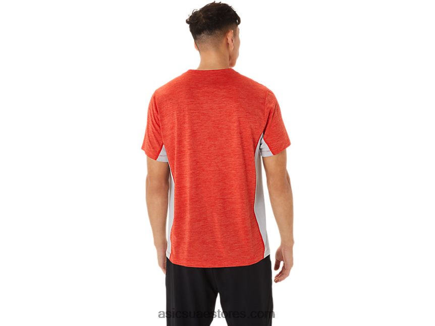 Asics الأحمر الناري / الرمادي بيدمونت قطار رجال سانا كم قصير 2N24DJ1357