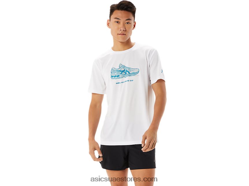 Asics أبيض لامع تي شيرت بأكمام قصيرة برسومات حذاء 2N24DJ1368
