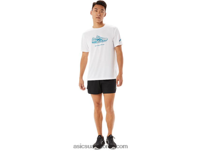 Asics أبيض لامع تي شيرت بأكمام قصيرة برسومات حذاء 2N24DJ1368