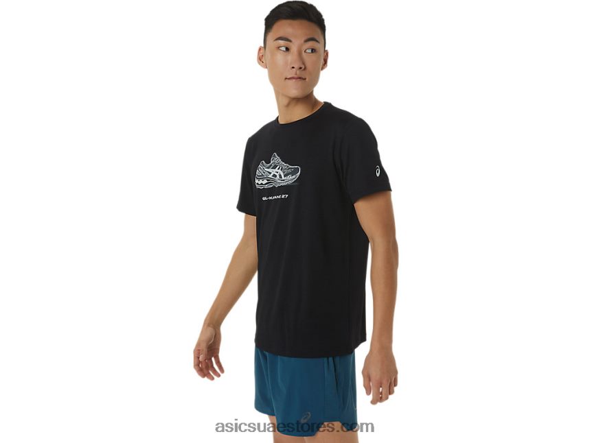 Asics أسود الأداء تي شيرت بأكمام قصيرة برسومات حذاء 2N24DJ1380