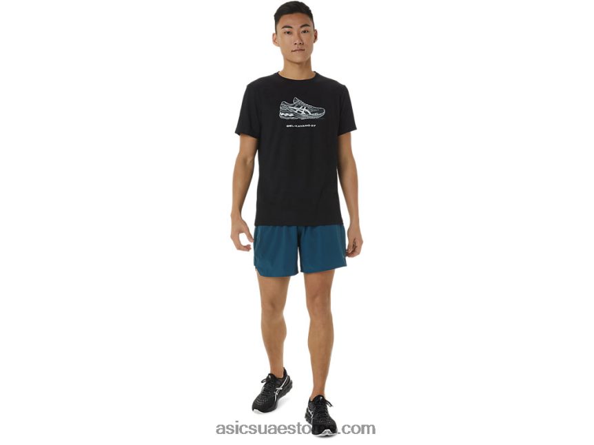 Asics أسود الأداء تي شيرت بأكمام قصيرة برسومات حذاء 2N24DJ1380